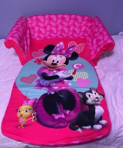 Marshmallow Furniture Kids 2 in 1 Flip Open Foam Compressed Lightweight Lounging Sofa and Extendable Sleeper Couch, Minnie Mouse, Pink 32 71bXVEHbdL