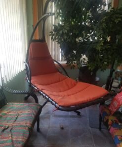 Best Choice Products Outdoor Hanging Curved Steel Chaise Lounge Chair Swing w/Built-in Pillow and Removable Canopy, Orange 40 71bYVcWpgPL