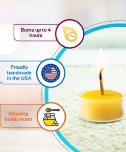 Beeswax Tea Light Candles - 100% Pure Natural Refined with Chemical Free Cotton Beeswax Wick *BONUS* Get a free DRIPLESS beeswax lighter Wick MADE IN USA 10 16 71bYiKMlRL