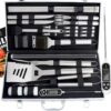ROMANTICIST 28pc BBQ Accessories Set with Thermometer - The Very Best Grill Gift on Birthday Wedding - Heavy Duty Stainless Steel Grill Set in Case for Outdoor Cooking Camping Grilling Smoking 28PCS SILVER 2 71bZoexOOmL