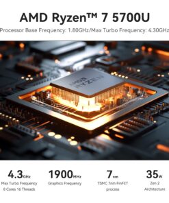 Beelink Mini PC AMD Ryzen 7 5700U Up to 4.3GHz 8C/16T, SER5 16GB RAM 1TB SSD Graphics 8core 1900 MHz, M.2 SSD NVME 2280 Mini Computer WiFi 6/BT5.2/HDMI/DP/USB3.2,Gaming/Office R7-5700U 16G+1TB 11 71baV4e5XUL