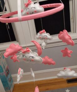 Piccolin Baby Crib Mobile, Hanging Toys, Nursery Decor for Girls White and Pink Room Decorations, Clouds, Moons and Stars Safe, Non-Toxic, Crib Mobile for Newborn, Baby Shower Present 16 71bafr8x6TL