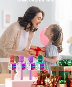 Ankuka Karaoke Microphone for Kids, Bluetooth Karaoke Microphone with LED Lights,Portable 4 in 1 Wireless Microphone Toys Christmas Birthday Gift Home Party Kids Toys for Girls Boys Adults(Rose Gold) Rose Gold 28 71bc6CTkD4L