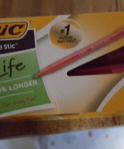 BIC Round Stic Xtra Life Ballpoint Pens, Medium Point (1.0mm), Red, 12-Count Pack, Stick Pens for Office Supplies (GSM11-RED) 12 Count (Pack of 1) Ballpoint Pen 36 71bcR21oEL