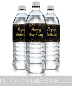 Black and Gold Happy Birthday Party Water Bottle Labels - 24 Stickers 15 71bdButZ xL