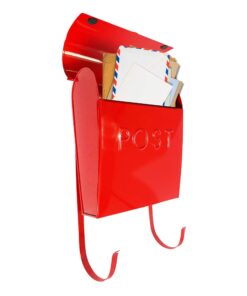 NACH Euro Series Modern Mailbox, Decorative Mail Holder, Wall Mount Mailboxes for Outside, Rust Resistant Galvanized Metal Mailbox, 12" x 11" x 4.5", Red, MB-44766 POST 17 71bdcJQ5u4L