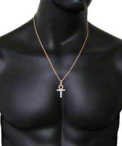 Fashion 21 Micro Pave Egyptian Ankh Cross Pendant 22 to 27 inches Various Chain Necklace Gold Tone 2mm 24" Rope Chain 17 71beMtQasXL