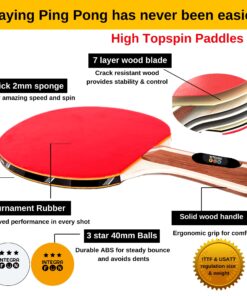 Ping Pong Paddle Set - 4 Wood Ping Pong Paddles - Ergonomic Grip - 8 Tournament Table Tennis Balls - Paddle Case - Professional/Casual Play - Portable Table Tennis Set .- Family Table Games 13 71bgGzGwQZL
