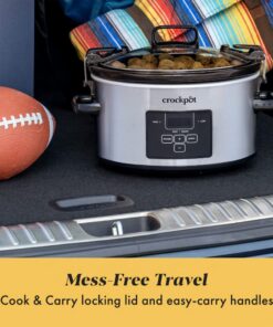 Alternative view of Crock-Pot 4 Quart Travel Proof Cook and Carry Programmable Slow Cooker with Locking Lid, Convenient Handles, and Digital Display, Stainless Steel