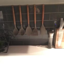 Miusco Non-Stick Silicone Kitchen Utensils Set with Natural Acacia Hard Wood Handle, 5 Pieces, Grey, BPA Free, Baking, Serving and Cooking Utensils Gray 42 71bhIPBGZVL