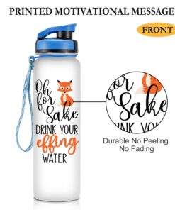 Alternative view of LEADO 32oz 1Liter Motivational Tracking Water Bottle with Times to Drink - for Fox Sake Drink Your Effing Water - Funny Birthday, Christmas Gifts for Women, Best Friend, Mom, Sister, Coworker Blue / White