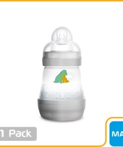 MAM Easy Start Anti-Colic Bottle, 5 oz (1-Count), Newborn Essentials, Slow Flow Bottles with Silicone Nipple, Unisex Baby Bottles, White 1 Count (Pack of 1) 21 71bkTIP7zPL