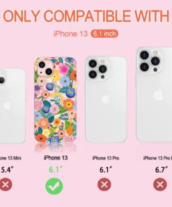 Anuck for iPhone 13 Case, Cute Pretty Flower Phone Case for Women Girls, Anti-Scratch Floral Pattern Design Slim Fit Soft TPU Bumper Shockproof Protective Case Cover 6.1", Garden Flowers Clear Back 11 71bkYfg0w2L