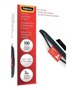 Fellowes 52015 Laminating Pouches,Id Size,5Mil,2-5/8-Inch X3-3/8-Inch,100/Pk,Cl 6 71bko NeR S