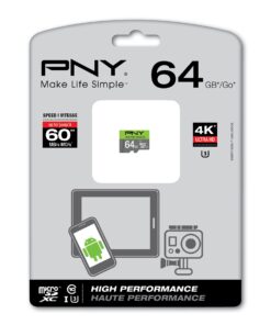 PNY U3 High Performance 64GB High Speed MicroSDXC Class 10 UHS-I, up to 60MB/sec Flash Memory Card (P-SDUX64U360G-GE) 64 GB 17 71blxU7xOtL