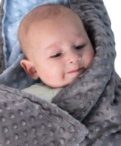 Reversible Unisex Children's Soft Baby Blanket Minky Dot (Light Blue/Grey) Light Blue/Grey 14 71bmklBbjiL