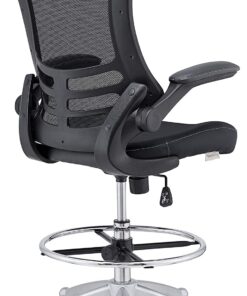Modway Attainment Vinyl Drafting Chair - Drafting Stool With Flip-Up Arm in Black 35 71booTRNeEL