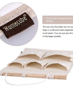 Homecube Linen Cotton Fabric Wall Door Cloth Hanging Storage Bag Case 5 Pocket Home Organizer (White Polka Dots) White 19 71bqKAe6FXL