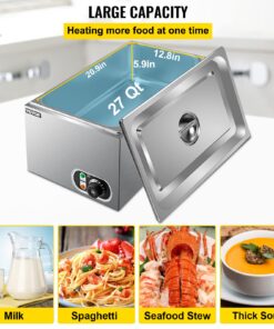 VEVOR Steam Table Warmer, 27 Qt Commercial, Full Size Countertop Food Warmer, Stainless Steel Electric, 1000W Buffet Food Warmer with Lid for Catering and Restaurant 27Qt 14 71brK59kGoL