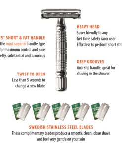 VIKINGS BLADE The Chieftain Safety Razor + 5 Swedish Platinum Super Blades + Carry Case Chromium Silver 29 71brVOnjGWL