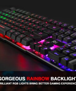 Rii RK100+ Multiple Color Rainbow LED Backlit Large Size USB Wired Mechanical Feeling Multimedia PC Gaming Keyboard,Office Keyboard for Working or Primer Gaming,Office Device RK100+ Rainbow LED Backlit 23 71brwBilykL