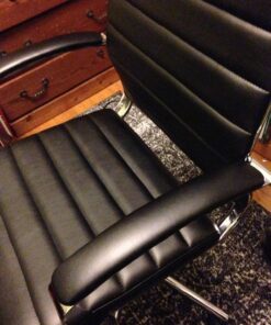 Amazon Basics High-Back Executive Swivel Office Desk Chair with Ribbed Puresoft Upholstery, Lumbar Support, Modern Style, 23.9"D x 24.69"W x 41.5"H, Black 87 71bsNtRYzZL