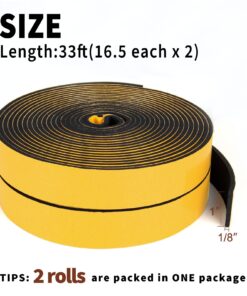 Yotache Adhesive Weather Stripping 2 Rolls 1" W X 1/8" T, Neoprene Foam Weatherstrip Tape for Automotive, 33 Ft Length (2 X 16.5 Ft Each) 1" x 1/8" x 33' 13 71bvM3vprL