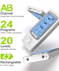 AUVON Dual Channel TENS EMS Unit 24 Modes Muscle Stimulator for Pain Relief, Rechargeable TENS Machine Massager with 12 Pads, ABS Pads Holder, USB Cable and Dust-Proof Storage Bag A Sliver 23 71by2CIGE8L