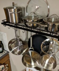 30" Wall mounted pots and pans rack. Pot holders wall shelves with 12 hooks. Kitchen shelves wall mounted with wall hooks. Kitchen storage pot holder pot rack. Pot pan organizer. Pot Pan rack. 38 71bzbJPsL