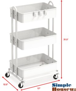 SimpleHouseware Heavy Duty 3-Tier Metal Utility Rolling Cart, White 21 71bznj8dl7L
