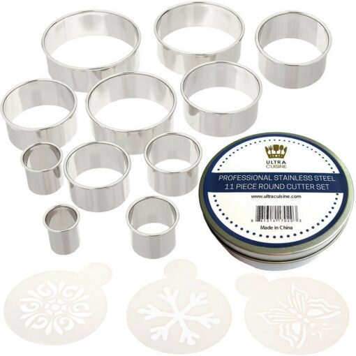 Ultra Cuisine 11 Piece Small Circle Cookie Cutter Set, Graduated Round Cookie Mold Cutter for Donuts & Scones, Heavy-Duty, Stainless-Steel w/3 Pastry Ring Cookie Cutters for Baking