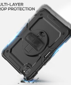 SEYMAC iPad Pro 11 Case 4th/ 3rd/ 2nd/ 1st Gen (2022/2021/2020/2018), Full-Body Shockproof Protective Case with Screen Protector, Rotating Stand, Hand/Shoulder Strap, 2nd Gen Pencil Charging, Black For iPad Pro 11 15 71c nmpdkL