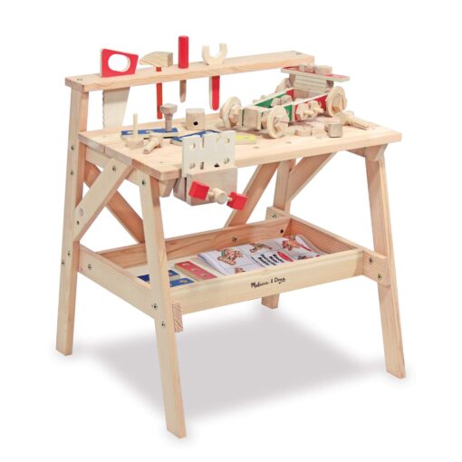 Melissa & Doug Solid Wood Project Workbench Play Building Set - STEAM Toy, Wooden Kids Work Bench, Toy Tool Bench