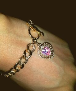 1928 Jewelry Women's Swarovski Element Crystal Heart Charm Toggle Link Bracelet Light Rose Pink 19 71c1W98JkKL