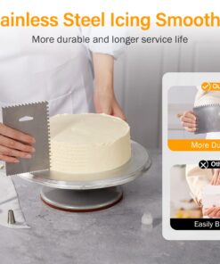 Kootek Aluminium Alloy Revolving Stand 12" Cakes Turntable with 12.7" Angled Frosting, 3 Comb Icing Smoother, Silicone Spatulas Pie Server/Cutter Baking Decorating Tools 27 71c2j0Gr5wL
