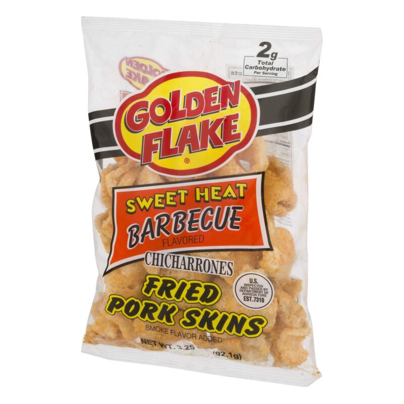 Golden Flake Snack Foods Sweet Heat Barbecue Flavored Fried Pork Skins 3 oz. Bag (6 Bags) 3.25 Ounce (Pack of 6)
