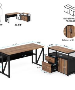 Alternative view of Tribesigns L Shaped Desk with Drawer Cabinet, 55" Executive Computer Desk and lateral File Cabinet, 2 Piece Home Office Furniture with Drawers for Hanging File, Doors with Locks (Brown, 55 inches) Brown