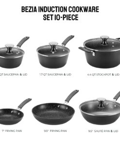 Induction Pots and Pans Set Non-Stick, Induction Cookware Sets 10-PCS, Anti-Scald Handles&Lids, Oven-Proof Frying Pans, Sautépan, Saucepans and Pot for Kitchen, BEZIA 12 71c4GLIDiqL