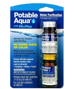 Potable Aqua Water Purification Tablets with PA Plus, Portable and Effective Solution for Camping, Hiking, Emergencies, Natural Disasters and International Travel, Two 50ct Bottles 50.0 33 71c5V5C9GWL