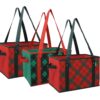 Earthwise Deluxe Collapsible Reusable Shopping Box Grocery Bag Set with Reinforced Bottom Plaid Holiday Xmas Christmas Design Storage Boxes Bins Cubes (Set of 3) (Holiday) Green 35 71cBR3ecAeL