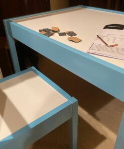 Amazon Basics 3-Piece Wood Kids Table and Chairs Set with Dry Erasable Table Top, Sky Blue, 64 x 49 x 45 cm 46 71cBXdIblkL