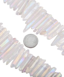 SUNYIK Angel Aura Titanium Coated Crystal Points Quartz Sticks Spikes Point Beads 15 inch Strand Drilled 0.5"-1.6" Angel Aura Quartz 11 71cBfTJq1sL