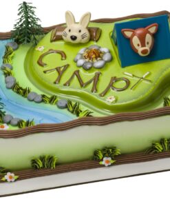DecoSet® Camping Cake Topper, 6 Piece Outdoor Cake Decoration With Bunny and Fox Keepsake Ring And Tent Phone Holder For After Party Fun 6 71cC52tKRKL