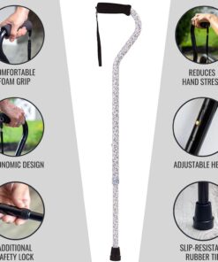 DMI Adjustable Designer Cane with Offset Handle, Comfort Grip and Strap, Tiny Flowers, FSA and HSA Eligible 20 71cCDbAH5PL