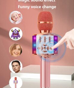 Ankuka Karaoke Microphone for Kids, Bluetooth Karaoke Microphone with LED Lights,Portable 4 in 1 Wireless Microphone Toys Christmas Birthday Gift Home Party Kids Toys for Girls Boys Adults(Rose Gold) Rose Gold 26 71cEhzXV03L