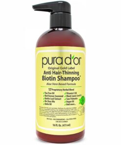 PURA D'OR Original Gold Label Anti-Thinning Biotin Shampoo Natural Earthy Scent,Clinically Tested Proven Results,Herbal DHT Blocker Hair Thickening Products For Women & Men,Color Treated Hair,16oz 16 Fl Oz (Pack of 1)