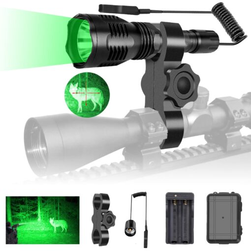 WINDFIRE WF802 Waterproof 350 Lumens 250 Yards Green LED Coyote Hog Fox Predator Varmint Hunting Light Kit with Remote Pressure Switch & Scope/Bike Mount Holder