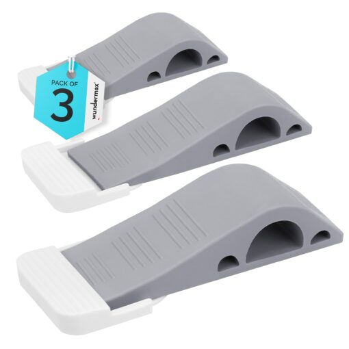 Wundermax Door Stoppers - Pack of 3 Rubber Door Wedge for Carpet, Hardwood, Concrete and Tile - Home Improvement Accessories - Gray 3 Pack