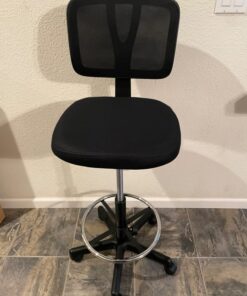 Amazon Basics Mid-back Mesh Office Drafting Chair Stool with Adjustable Footrest, Black No Arms 69 71cG4nu7RpL