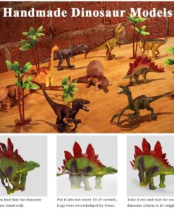 TEMI Dinosaur Toys for Kids 3-5, Realistic Jurassic Dinosaurs Figures with Play Mat & Trees to Create a Dino World Includes T-rex, Triceratops, Velociraptor, Gift for Toddler Boys & Girls 2 3 4 5 6 7 dinosaurs&mat 33 71cGKotonFL